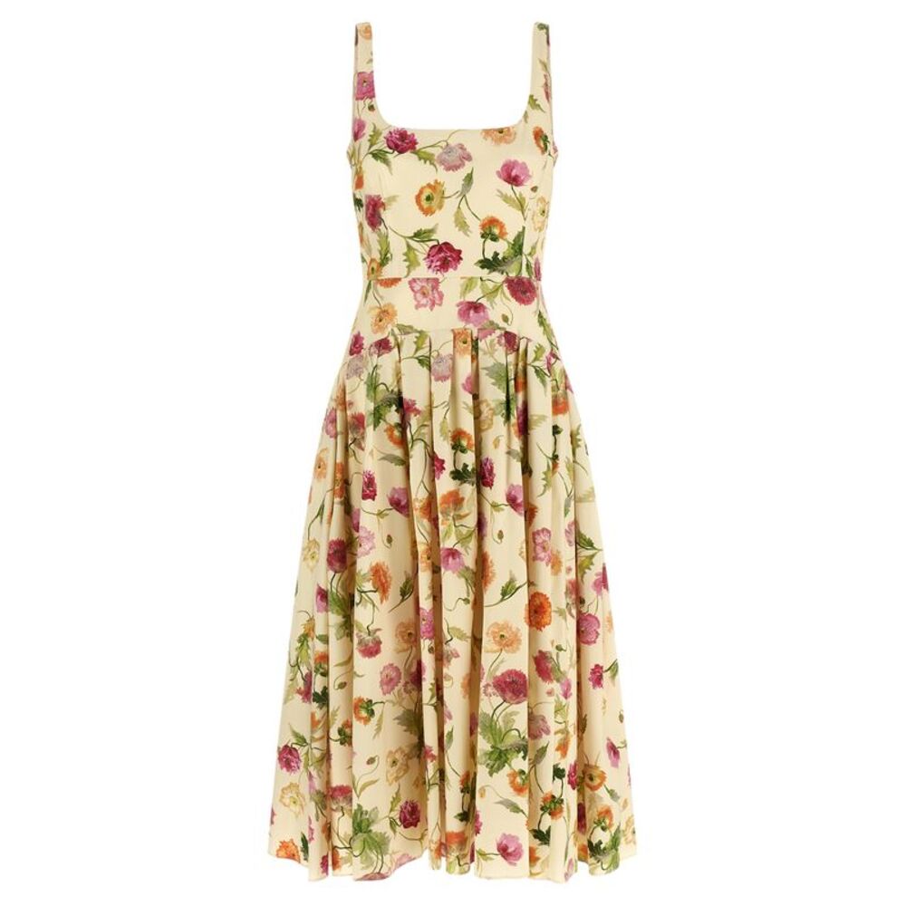 Carolina Herrera Beige Cotton Midi Women's Dress